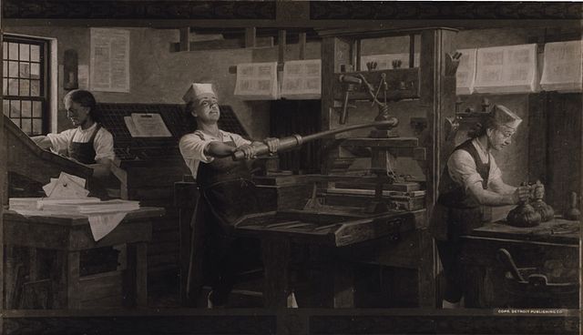 Benjamin Franklin at the printer