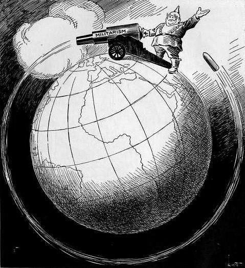 It Shoots Further Than He Dreams by John F. Knott. War cartoon depicting the Kaiser shooting a canon labeled "Militarism."