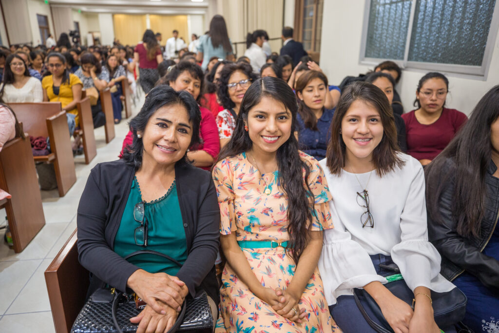 Latter-day Saint women gather for a special devotional in Lima, Peru, with Elder Jeffrey R. Holland and Sister Patricia Holland. Credit: Intellectual Reserve, Inc.