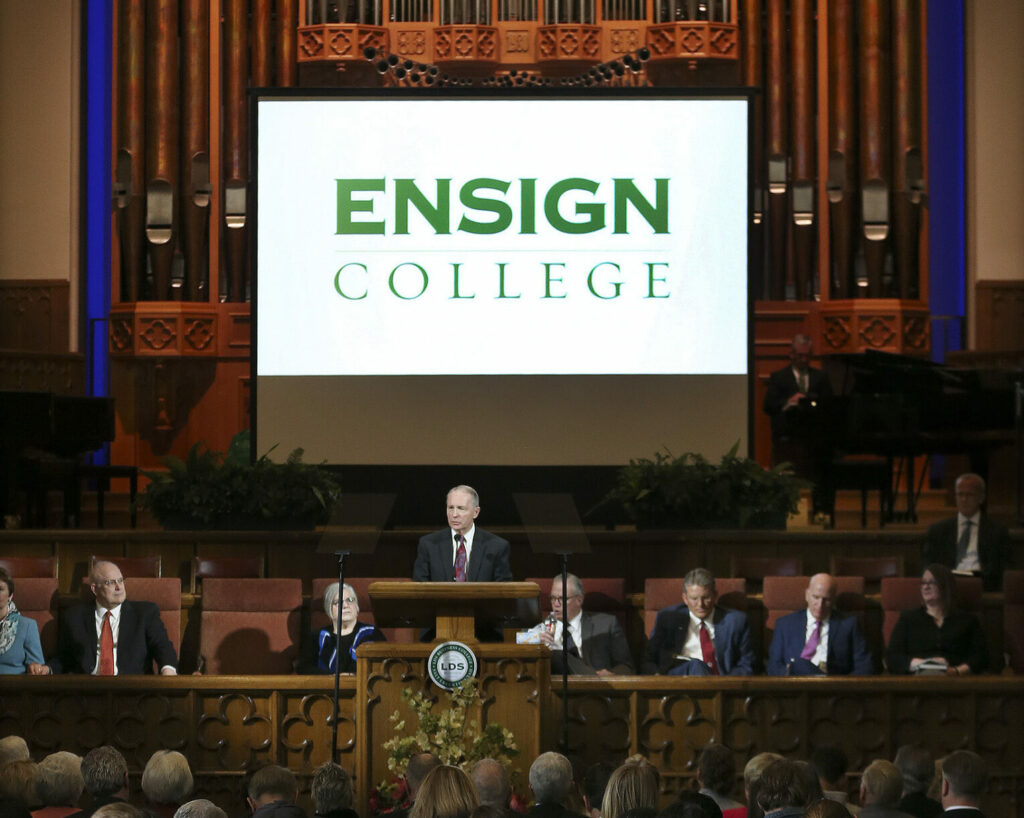 Bruce Kusch, president of LDS Business College, speaks to students on Tuesday, Feb. 25, 2020, where it was announced the school’s name will be changed to Ensign College. Credit: Jeffrey D. Allred, Deseret News