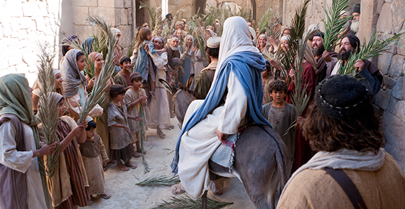 An image from the Church’s Bible Videos series depicts Jesus Christ’s triumphal entry into Jerusalem. The Sunday before Easter is commonly called Palm Sunday because of the palm branches that were laid on the ground before the Savior.