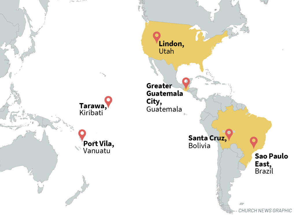 The Six New Latter-day Saints Temples in Kiribati, Vanuatu, Guatemala, Brazil, Bolivia and Utah