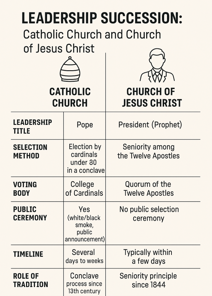 Leadership Succession Comparison: Catholic Church vs. Church of Jesus Christ of Latter-day Saints