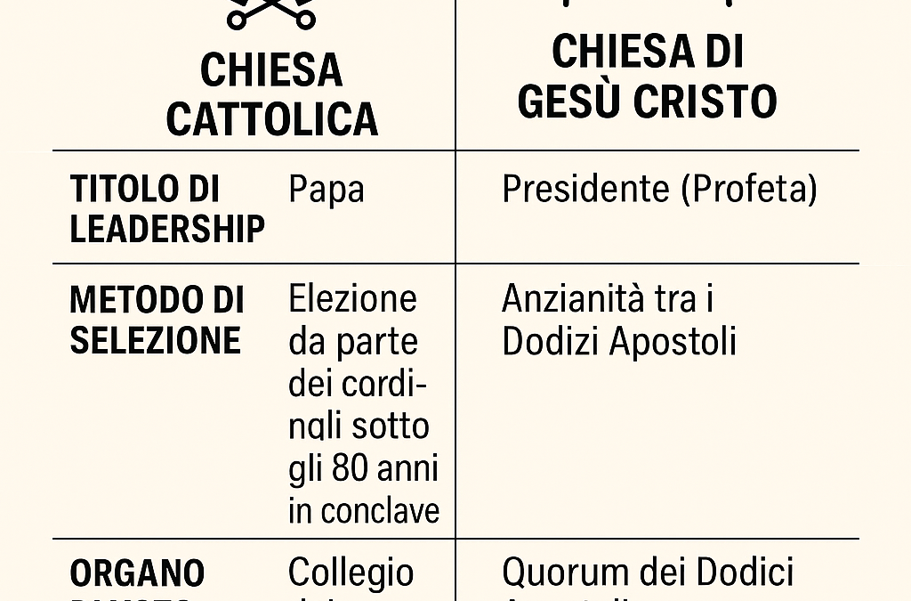 Confronto sulla Successione alla Leadership: Chiesa Cattolica vs. Chiesa di Gesù Cristo dei Santi degli Ultimi Giorni